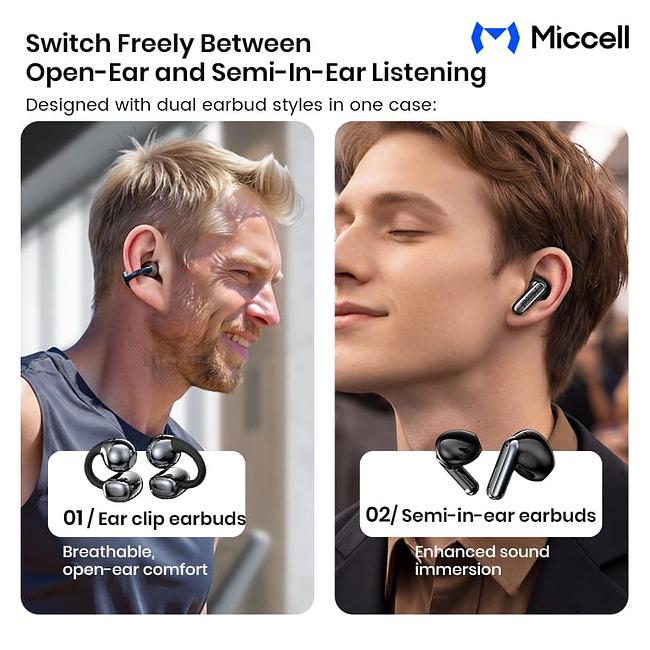 Miccell 2-in 1 Dual Wireless Earpods - Wireless bluetooth Earbuds and Clip-on Combo with Charging Box and Support Wireless Charging VQ-BH115