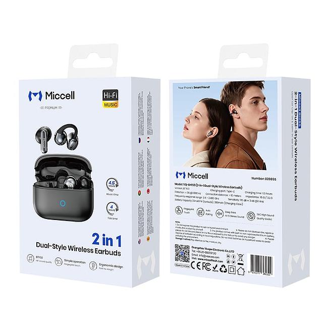 Miccell 2-in 1 Dual Wireless Earpods - Wireless bluetooth Earbuds and Clip-on Combo with Charging Box and Support Wireless Charging VQ-BH115