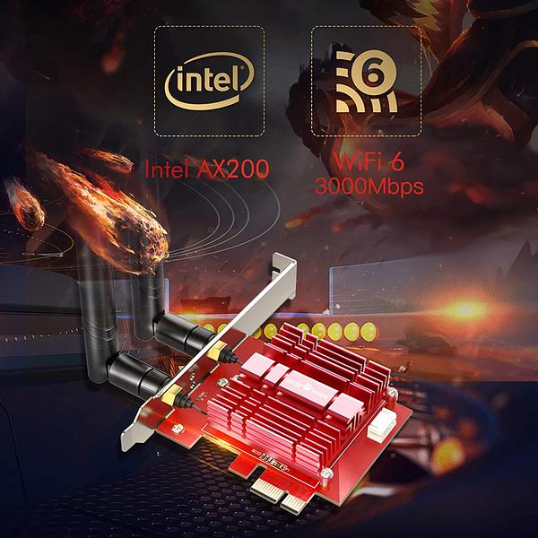 WiFi 6 Card AX 3000Mbps PCIe Network Card AX200 802.11AX 2.4Ghz/5.8Ghz with Bluetooth 5.1 & Heat Sink Wireless PCI Express Wi-Fi Adapters Dual Band Antenna for Windows 10 64-bit