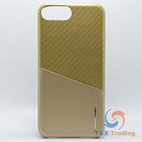 Apple iPhone 7 Plus / 8 Plus - WUW Two Tone Gold Carbon Fiber Leather Credit Card Holder Case