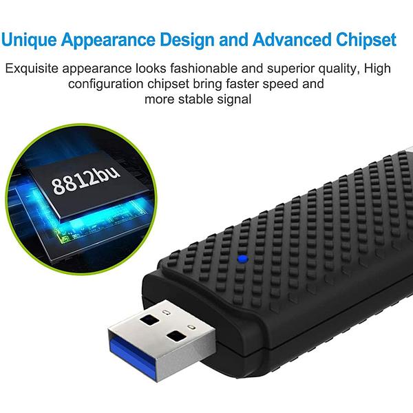 WiFi Adapter with Dongle for PC, AC1300Mbps High Speed 802.11AC Gaming Wireless USB Adapter Long Range