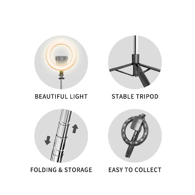 Portable Folding Live 1.7M Long Selfie Stick with Ring Light Q05s