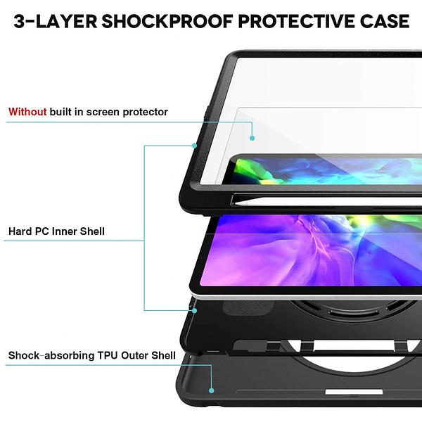 Apple iPad Air 4 / Air 5 / Air 11" M2 (2024) - Heavy Duty Shockproof Rotatable Case with Kickstand