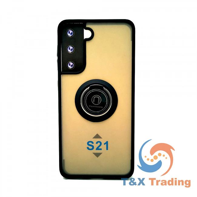 Samsung Galaxy S21 Plus - Frosted Bumper Magnet Enabled Case with Ring Kickstand