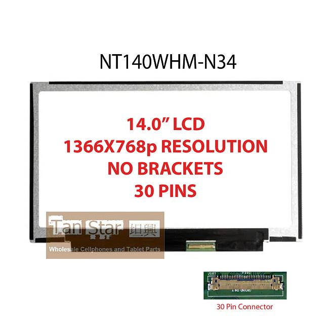 14.0" Laptop LCD Screen 1366x768p 30 Pins NT140WHM-N34