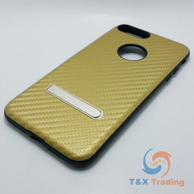 Apple iPhone 7 Plus / 8 Plus - Gold Carbon Fiber Case with Kickstand