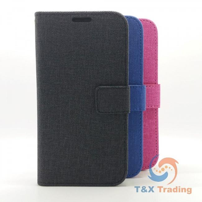 Apple iPhone X / XS - Cloth Leather Book Style Wallet Case with Strap