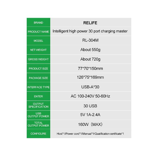 Relife Smart Power 30 Port Charging Bar Power Adapter RL-304M