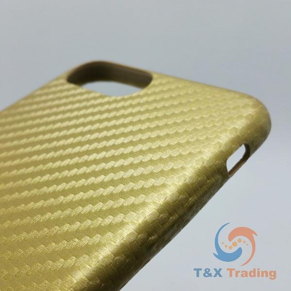 Apple iPhone 7 Plus / 8 Plus - WUW Two Tone Gold Carbon Fiber Leather Credit Card Holder Case