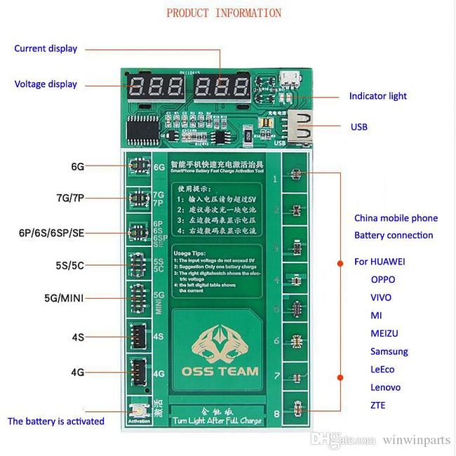 W209A Battery fast charging activated 2in1 tool Digital Display Battery activation Charge PCB board for iPhone and Android phone