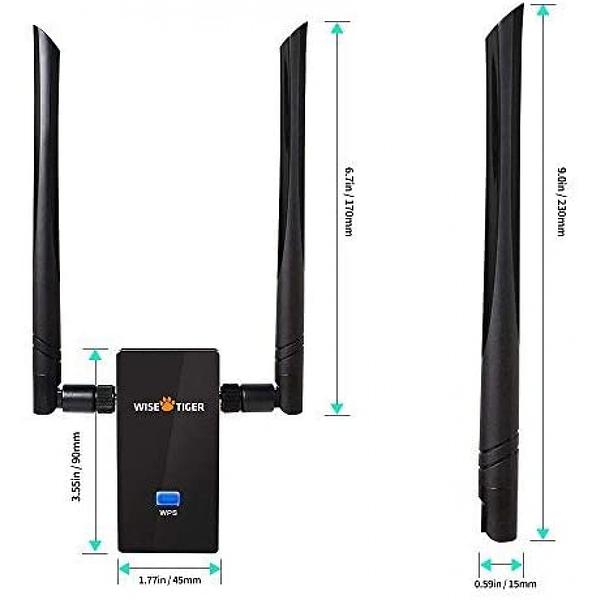 WiFi USB Adapter For Big Room, AC1200 Usb Wireless Network Adapter With 5dBi High Gain Antenna Compatible with Windows 10 8.1 8.7 Mac OS 10.6 and above,