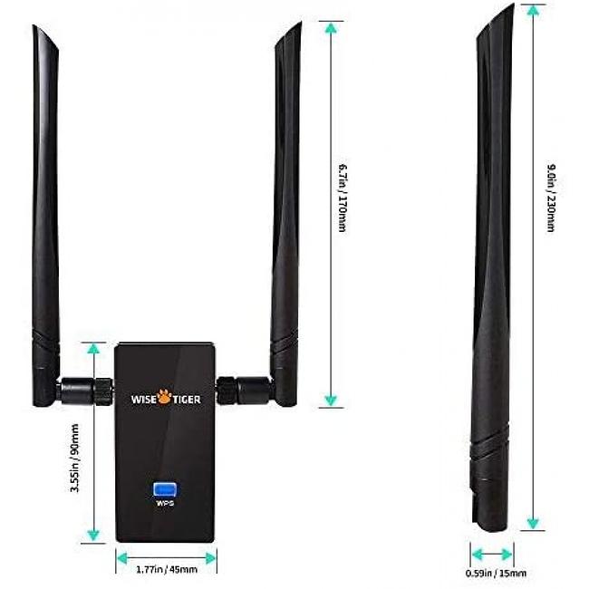 WiFi USB Adapter For Big Room, AC1200 Usb Wireless Network Adapter With 5dBi High Gain Antenna Compatible with Windows 10 8.1 8.7 Mac OS 10.6 and above,