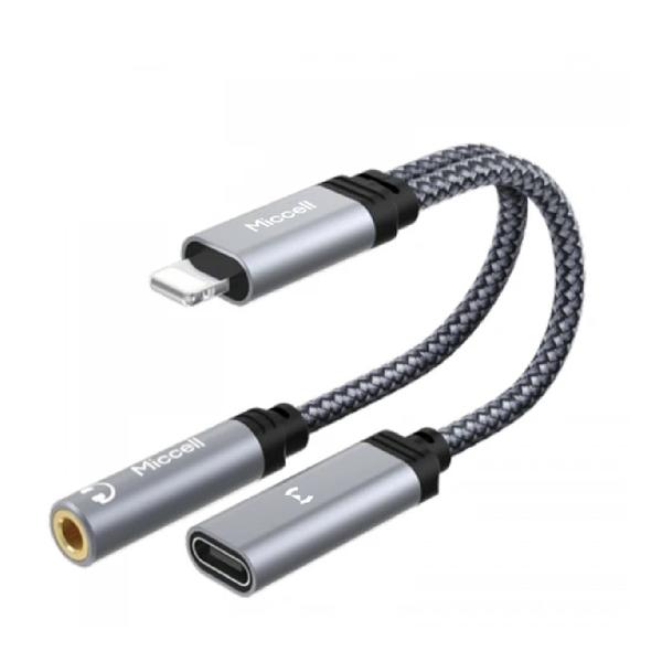 Miccell 2 in 1 Aux Audio Lightning to 3.5mm AUX and Type-C Female OTG Stereo Audio Adapter Cable