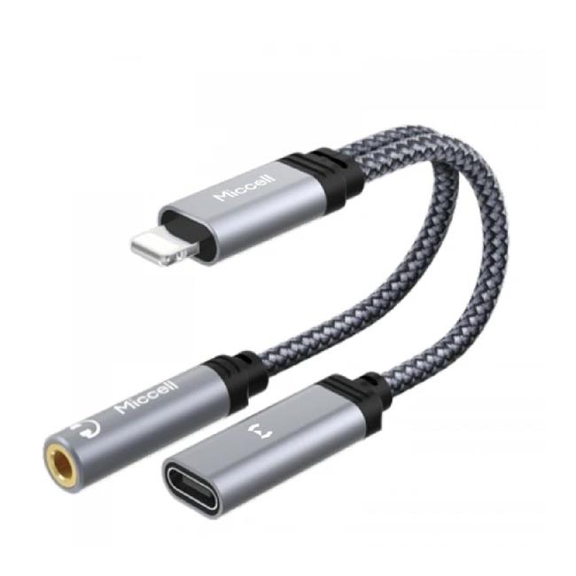Miccell 2 in 1 Aux Audio Lightning to 3.5mm AUX and Type-C Female OTG Stereo Audio Adapter Cable