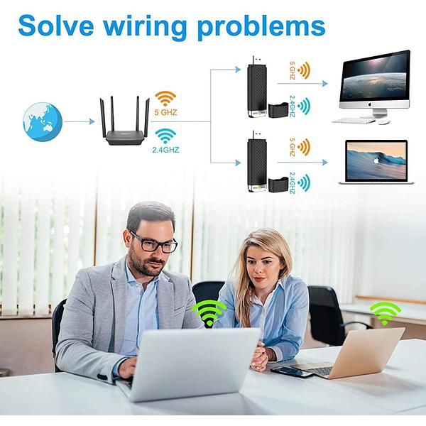 WiFi Adapter with Dongle for PC, AC1300Mbps High Speed 802.11AC Gaming Wireless USB Adapter Long Range