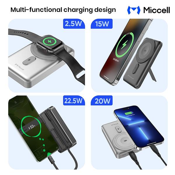 Miccell 20W 3-in 1 Wireless Power Bank with Cables & Stand 10,000mAh VQ-P87